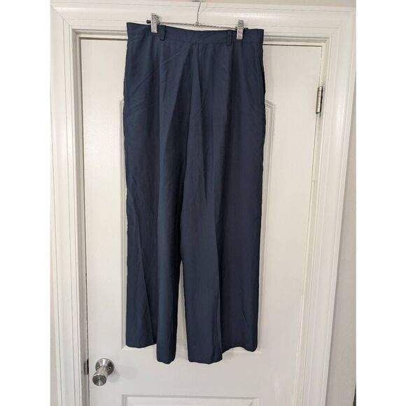 Go Silk Wide Leg Pants women's 4 navy blue 100% silk flowy minimalist coastal - Picture 5 of 8